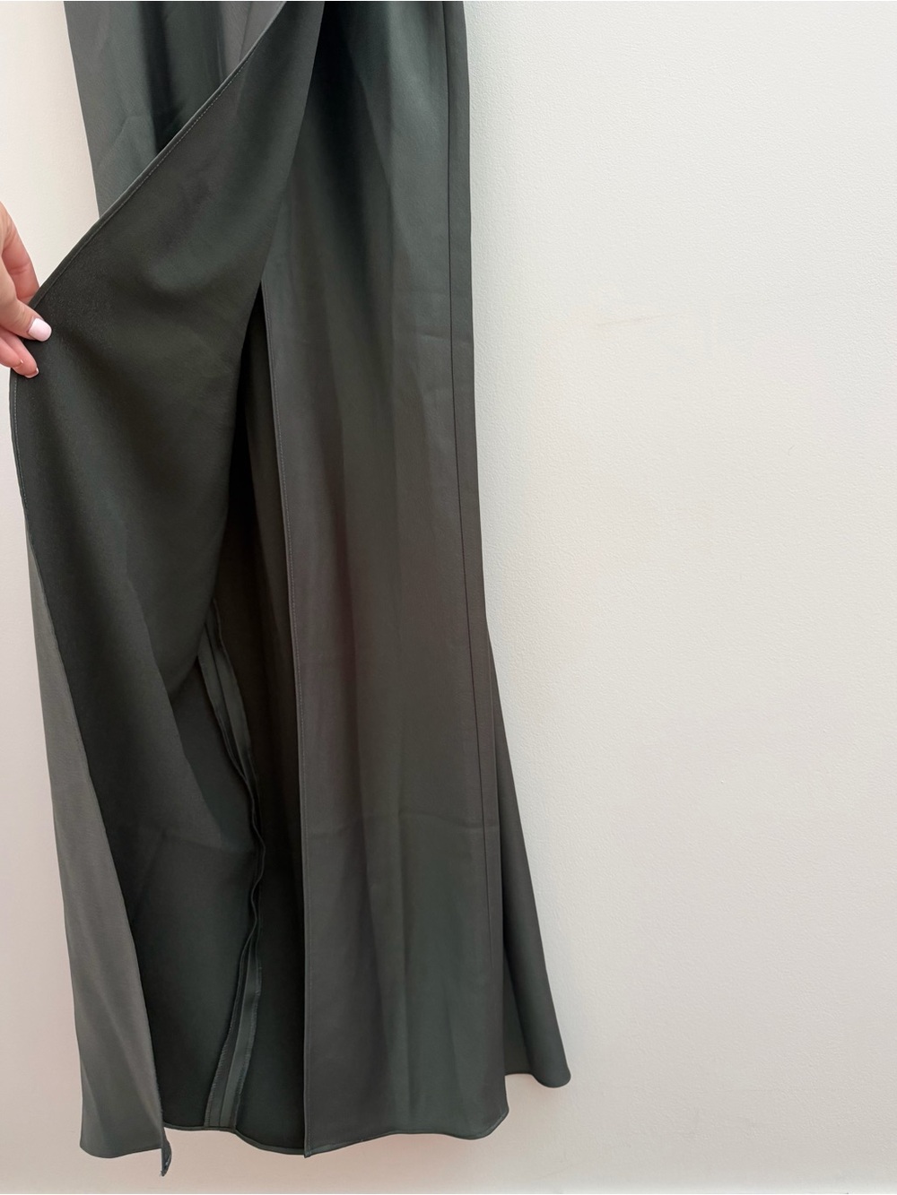 NWT Anthropologie BHLDN Freya Satin Charmeuse Maxi Dress Gray Green Gown 4 - Picture 7 of 16